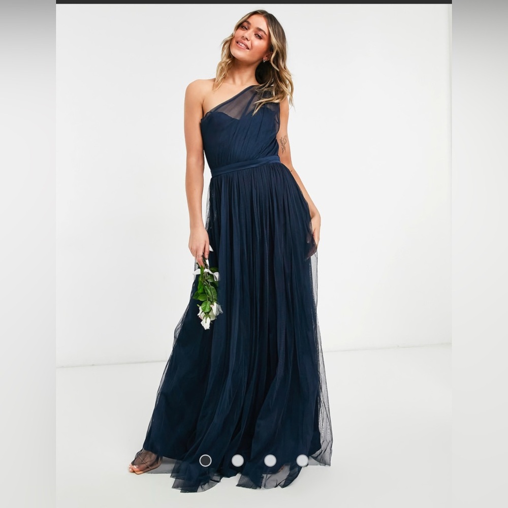Anaya With Love Bridesmaid tulle one shoulder maxi dress in navy